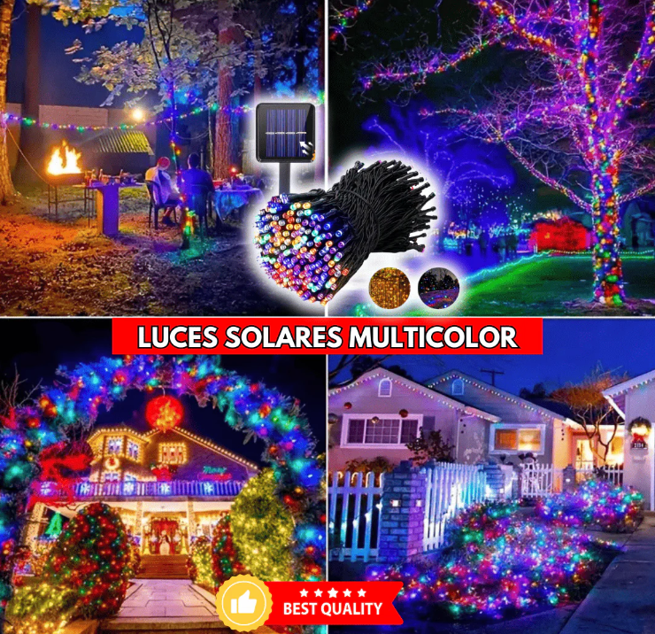 LUCES NAVIDEÑAS MULTICOLOR CON PANEL SOLAR (20mt)